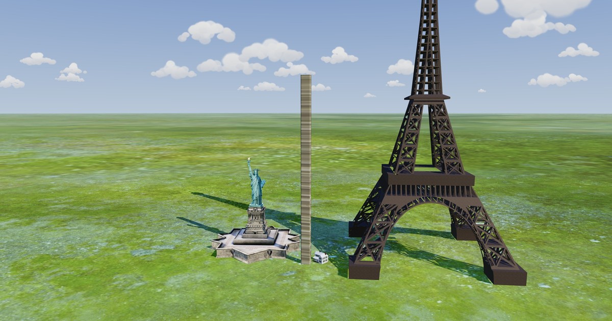 Dollars to the Moon: a stack of dollar bills next to the Statue of Liberty and the Eiffel Tower